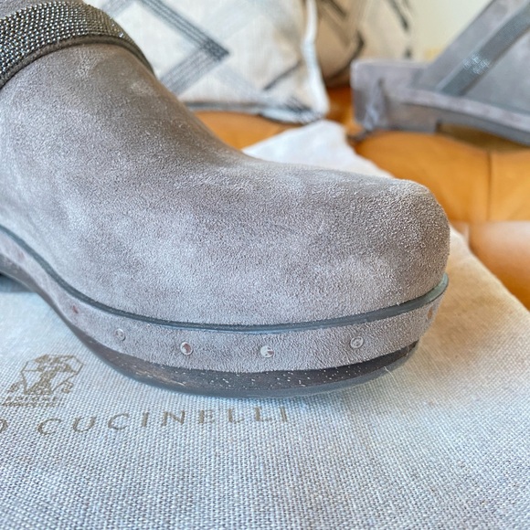 BRUNELLO CUCINELLI Bead-embellished suede clogs - Picture 3 of 13